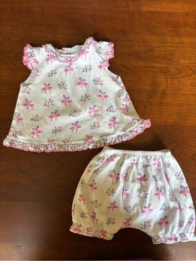 Kissy Kissy White and Pink Flamingo Floral Baby Matching Set